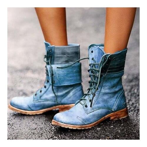 Womens Casual 2020 Boots Fashion Shoes Women Boot Flats Bottom Female Ankle Footwear Female Plus Size Outdoor Lace-Up 896