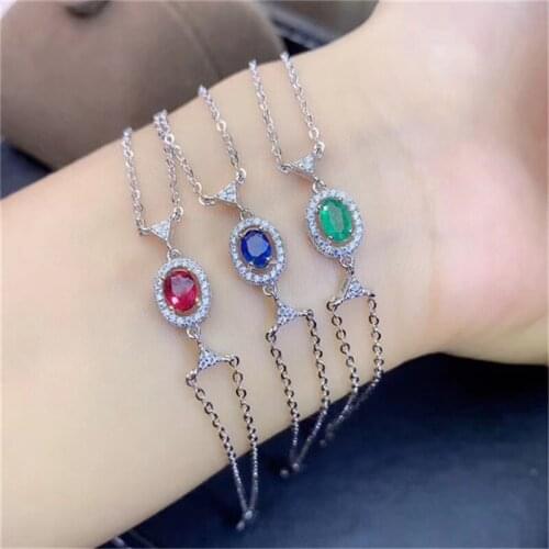 Natural Emerald Bracelet Genuine 925 Sterling Silver Real Gemstone Bracelets For Women Fine Jewelry