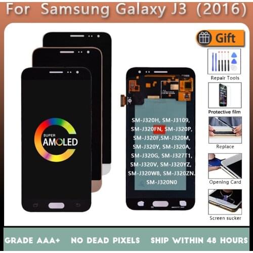 5.0" Super AMOLED For Samsung Galaxy J3 2016 J320F J320 J320FN LCD Display Screen Digitizer Frame Mobile Phone LCD Screens SS J3