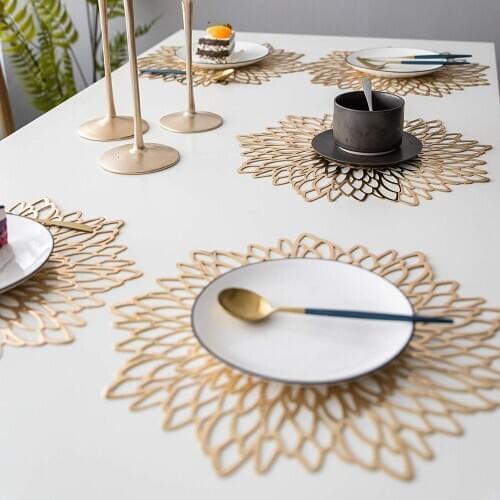 1PCS Placemats Table Mat Washable Dining Wedding Party Packs Flower Design Coaster Hollow Bronzing Placemat