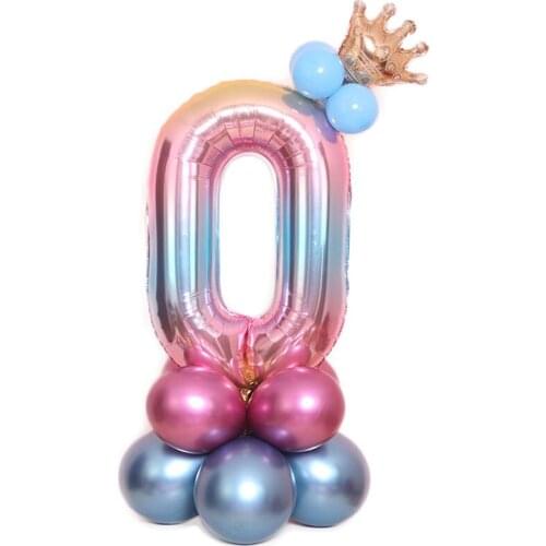 17pcs Baby Shower 32inch Gradient number Balloons Metallic balloon Child 0-9 year old Birthday Party Decor Stand Upright globos