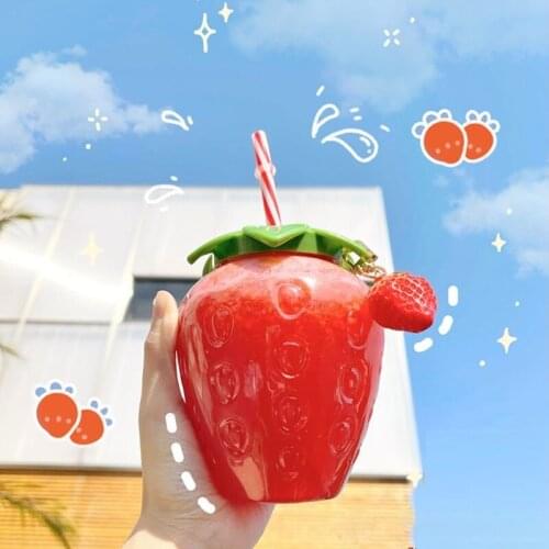 500ml Strawberries Straw Cup Plastic Cup Lovely Girl Milk Tea Cup Student Portable Water Cup Summer Water Bottle with Straw