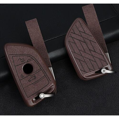 Car key Cover Case shell for BMW X1 X5 X6 F15 F16 F48 BMW 1 / 2 Series Plastic+Leather Remote Controller Key Bag Holder KeyChain