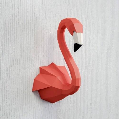 Red Flamingo Papercraft 3D Paper Model Animal Trophy Paper Sculpture for Bar Living Room Wall Decoration Home Decor DIY Handmade