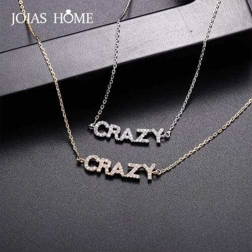 JoiasHome Trendy Womens Silver 925 Necklace Crazy Letter Clavicle Chain Female Charms Fine Jewelry AAA Zircon Gemstone O-Chain