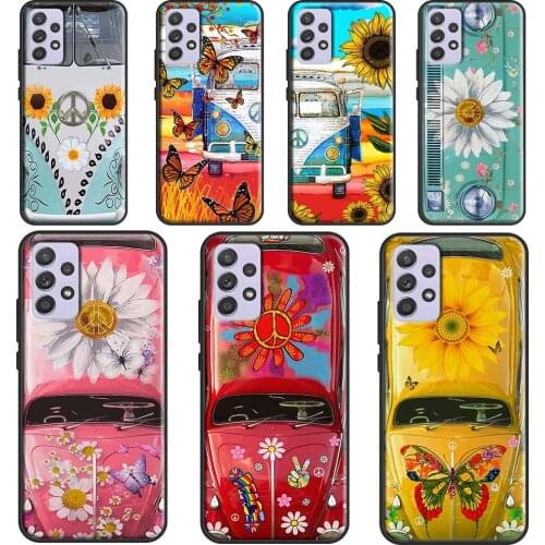 Hippie Peace Bus and Sunflower Phone Case For Samsung Galaxy A52 A32 A42 A72 A12 A21S A20e A40 A50 A70 A31 A51 A71 A02S