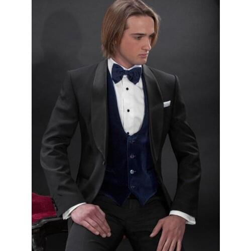 Black Real Phone Terno Masculino Shawl Collar One Button Slim Men Suit Groom Wedding Suit Custme Made Latest Coat Pant design