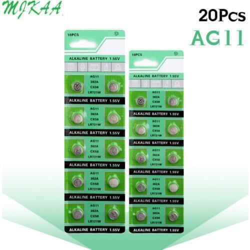 Cheap 20pcs/pack AG11 LR721 362 SR721 162 Cell Coin Alkaline Battery 1.55V For Watch Toys Remote