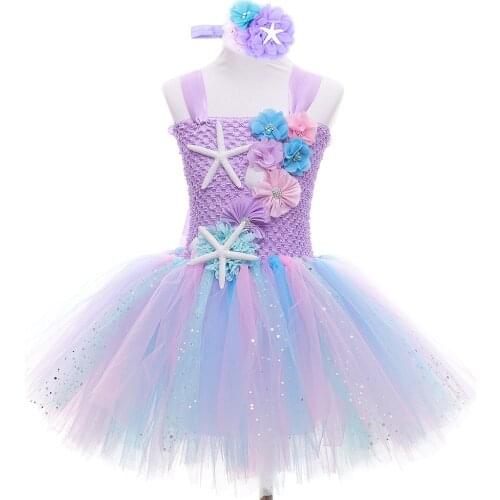 Girls Mermaid Tutu Dress Girls Starfish Halloween Cosplay Kids Mermaid Costume Ball Gown Performance Ballet Scale Dancing Dress