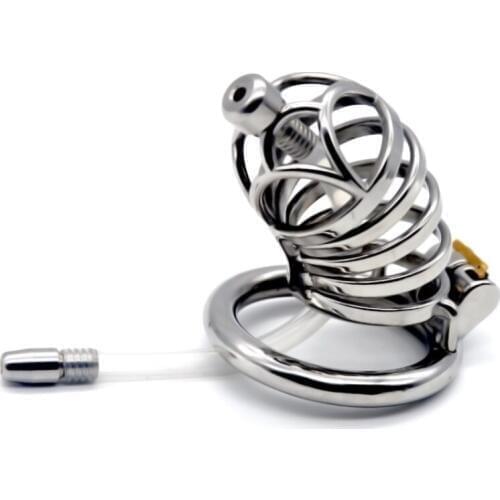For Male Stainless Steel Chastity Cock Cage Penis Ring Chastity Bird Cage with Soft Catheter Stealth Lock Sex Toys for Men G257D