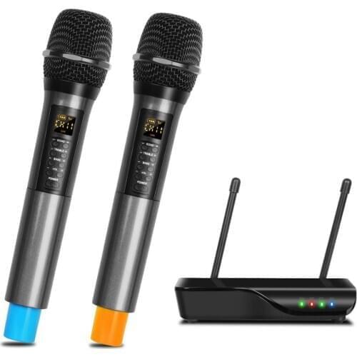 Depusheng DX6 UHF Dual Channel Microphone System Two Wireless Handheld Mic WithEcho Treble Bass Bluetooth For Family KTV Outdoor