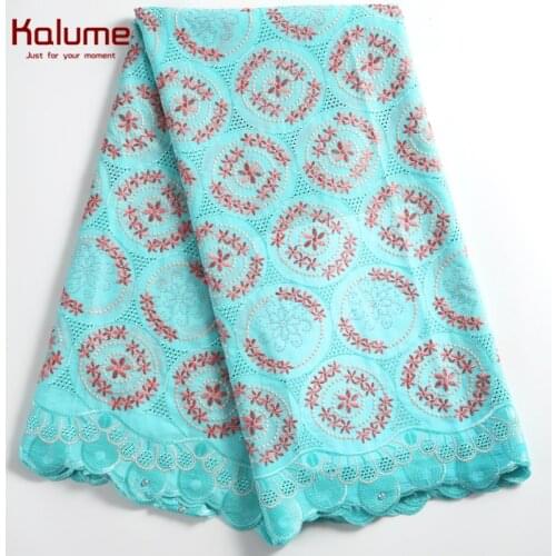 Kalume Hole Style African Swiss Cotton Lace Fabric Dress Nigerian Swiss Voile Lace Fabric With Stones Swiss Cotton Laces 2251