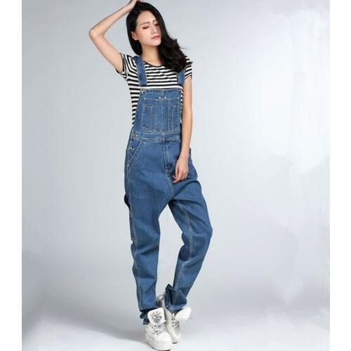 Free Shipping 2019 Fashion Boyfriend Style Loose Plus Size 28-46 Denim Bib Overalls Pants Hiphop Jumpsuit And Rompers tall Women