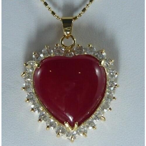 Nobleste red jades inlaid crystal heart-shaped pendant necklace