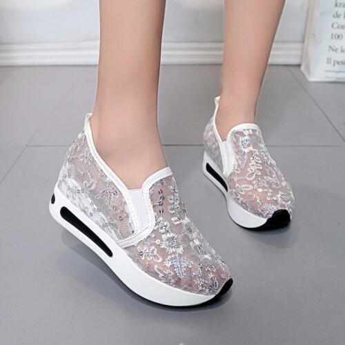 Weweya Bling Flat Platform Woman Sneakers Sequin Creepers Moccasins Slip on Loafers Lace Flower Boat Shoes zapatos de mujer