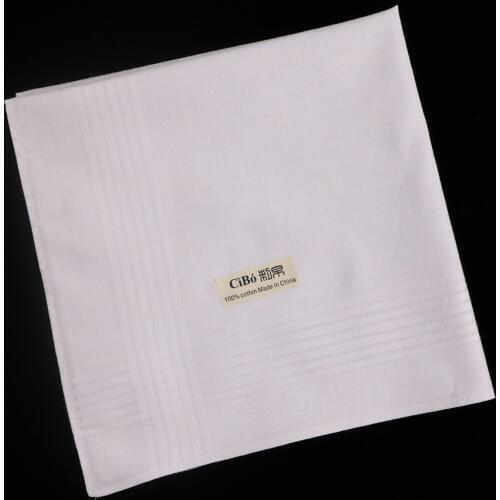 M005: 12 pieces White Cotton Satin fabric Large size Sewn hem Mens handkerchief