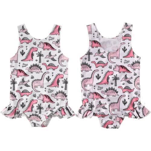 Cute Children Baby Girl Dinosaur Swimsuit Kids One-Piece Suits Swimwear Bikini Sleeveless Strap Swimsuits Baby Girl Beachwear