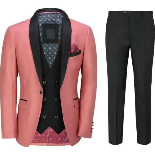 Pink Mens Suits Tuxedo Work Wear Business Formal Prom Party Blazer Vest Pant 3 pieces(Jacket & Pant & Vest) mens custom