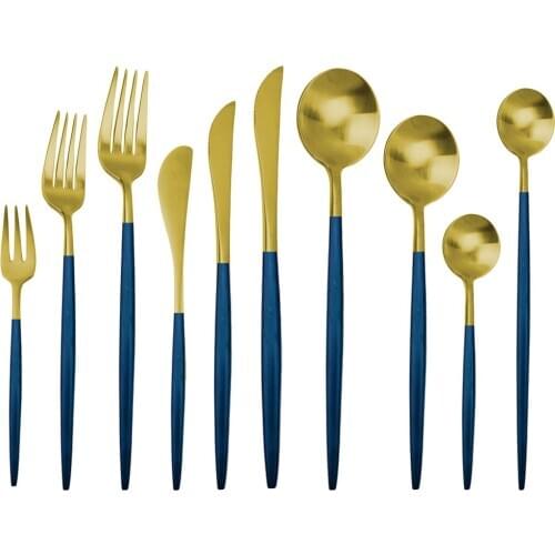 Blue Gold 18/10 Cutlery Set Stainless Steel Dinnerware Set Steak Knife Fork Spoon Teaspoon Party Kitchen Food Tableware Set
