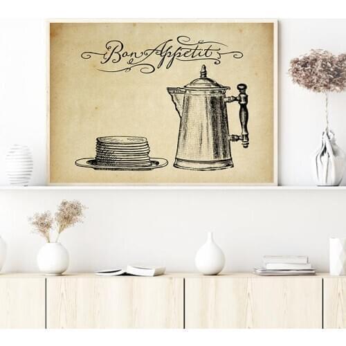 Bon Appetit French Style Kitchen Wall Art Canvas Painting Vintage Posters and Prints Restaurant Dining Room Decoration Pictures
