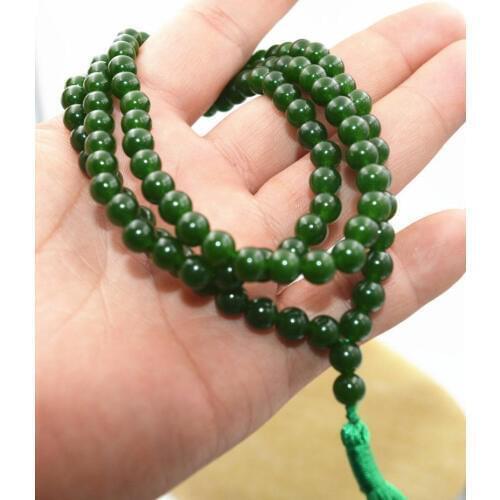 Natural 6mm stone Buddhist Dark emerald 108 Prayer Beads Mala Bracelet Necklace jade Jewelry crystal