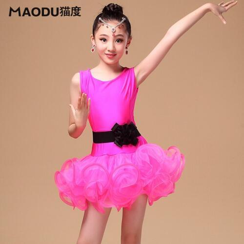 Brand New Fashion Sleeveless Slim Children Latin Dance Costumes Tuttu Pretty Dance Dress Match Performance clothes