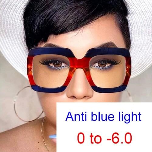Anti Blue Light Glasses For Women Luxury Brand Oversized Square Eyeglasses Computer Transparent Glasses Myopia Diopters -1.75 -2