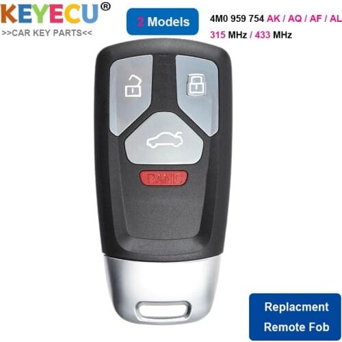 KEYECU Smart Remote Car Key for Audi A4 A5 Q7 TT 2017-2019, Fob 4B - 315MHz 433MHz - NBGFS14P71 8S0959754AL 4M0 959 754 AK AQ AF