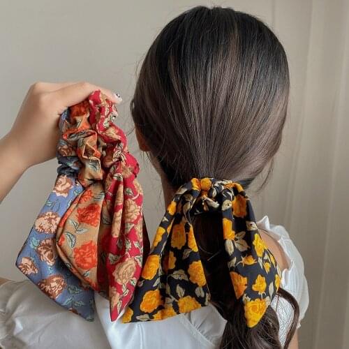 New Ponytail Fashion Ribbon Women Printed Scrunchies Elastic Hair Bands Headwear Elegant Hair Accessories Hair Gum For Girls