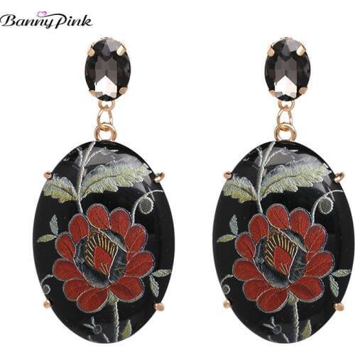 Banny Pink Vintage Red Flower Pendant Dangle Earrings For Women Chunky Double Ovel Geo Drop Earrings Bohemian Pendientes Bijoux