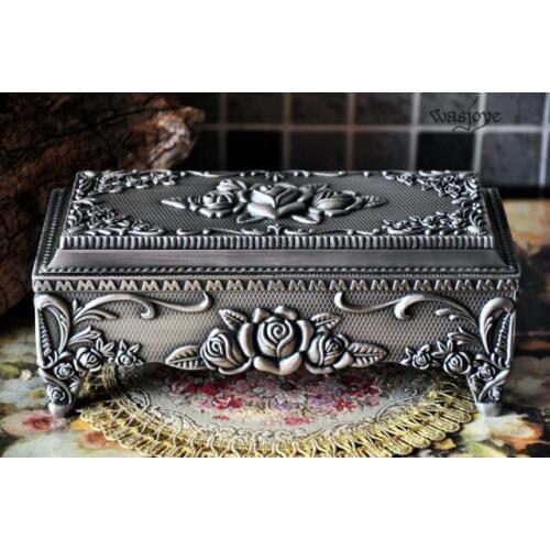 Handwork size 7" Metal jewelry box/ trinket -sellig gift Pewter plated rose design jewelry box Decoration Tibetan Silver Brass