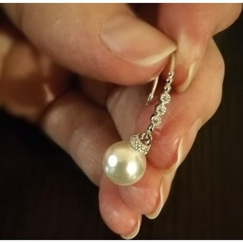 Huitan Simulated-pearl Dangle Earrings Women Inlaid White Zirconia Good Quality Wedding Jewelry Female Fashion Ear-ring Dropship