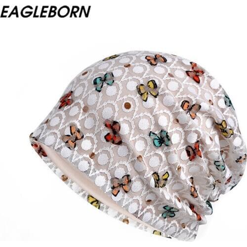 New Spring Designer Beanie Hats Fashion Lace Butterfly Pattern Hat Pullover Hat Pregnant Woman Maternity Hat Bonnets for Women
