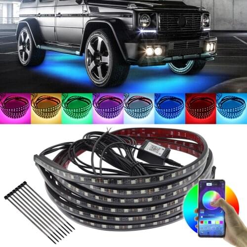 4Pcs RGB LED Light Strip Car Chassis Decor Lights Waterproof Pedal Moulding Lamp