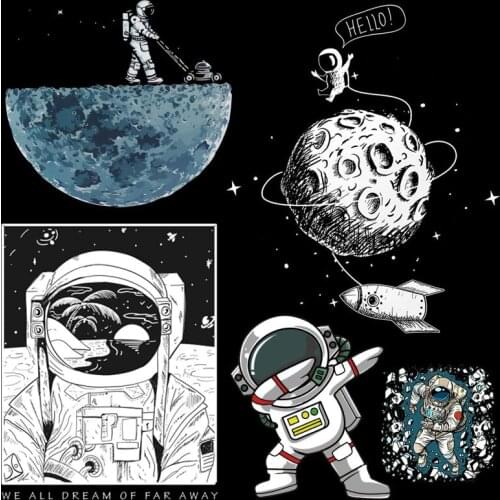 Iron on Space Astronaut Patches for Clothing DIY Washable T-shirt Dresses Applique Heat Transfer Vinyl Stickers Thermal Press H