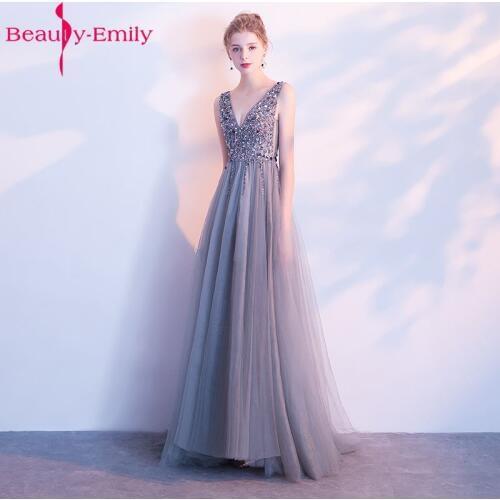 Beads Evening Dresses Long V-neck Sleeveless Backless Zipper Formal Ocaasion Party Dresses