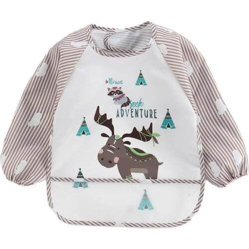 W3JF Baby Kids Toddler Long Sleeve Waterproof Art Smock Feeding Bib Apron Pocket