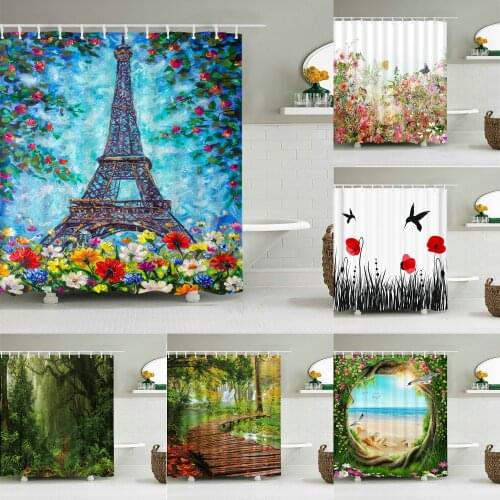 Flower Plant Tree landscape Shower curtain Bathroom Waterproof Polyester fabric 3D printed Bath curtain Home Decor 180*200cm
