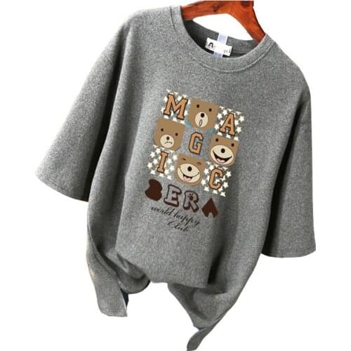 Large Size Gray Cute Bear Harajuku Women T Shirt Net Red Short Sleeve Tees Summer Korean Loose Tops Inschao Bf T-shirt Cotton