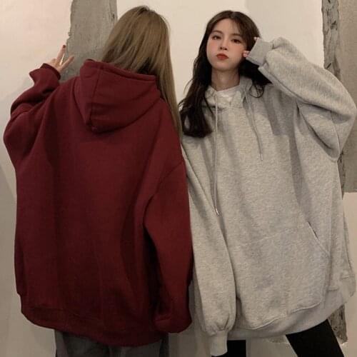 Goth Oversized hoodie autumn Womens Sweatshirts Solid Hooded Female 2021 Cotton Thicken Warm Hoodies Lady Autumn Fashion Tops