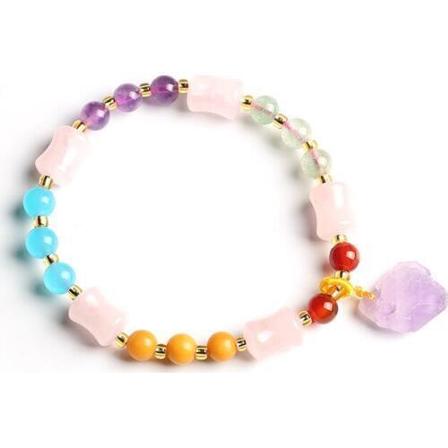 Womens Crystal Bracelet Amethyst Raw Mineral Rainbow Candy Color Red Yellow Aagte Bracelet Gift for Females Fine Jewelry