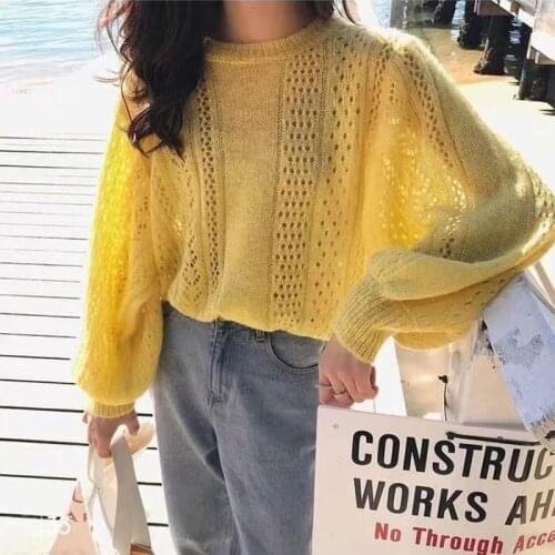 Women Pullover Sweaters 2021 Spring Autumn New Yellow Sweater Jumpers Candy Color Harajuku Chic Long Loose Sweater Twisted Pull
