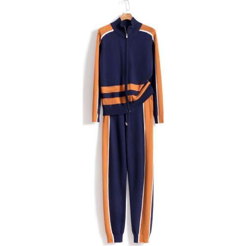 2020 Turtleneck Drawstring Sale Tracksuit Women New Fashion Knit Sweater And Feet Pants Striped Color Cashmere 2 Piece Set