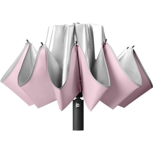 10k Umbrella Female Rainproof Windproof Reflective Umbrella Rain Women Anti-UV Umbrellas Pink Three Folding Automatic Umbrellas