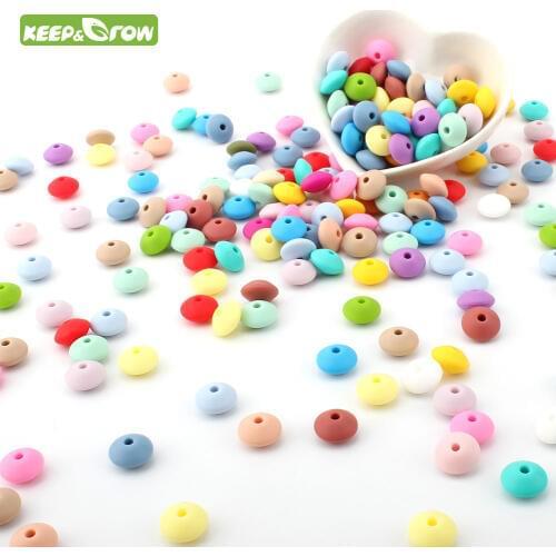 KEEP&GROW 100Pcs Lentil Abacus Round Silicone Beads 12MM Teething Necklace Baby Teether DIY Pacifier Chain Food Grade Silicone