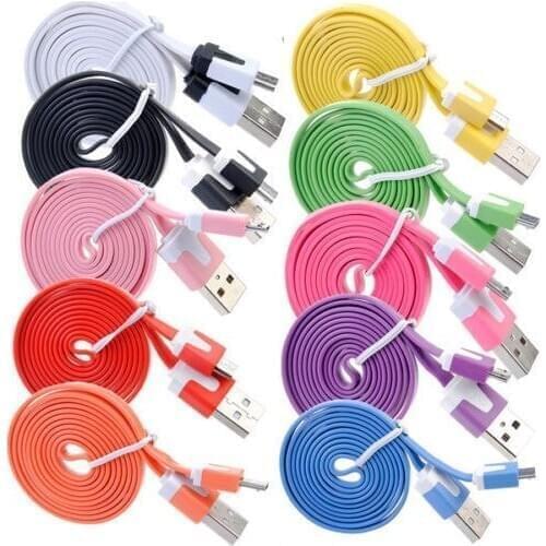 200pcs 1m 2m Micro USB Flat Noodle Charger Cable Cord For Samsung Galaxy S6 S4 S3 For iphone charger accessory bundles