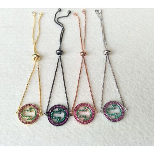 5PCS Micro Pave CZ zircon Stone Connector Bead Bracelet Hollow Hamsa Macrame Adjustable chain Bracelet Jewelry Gift BG79