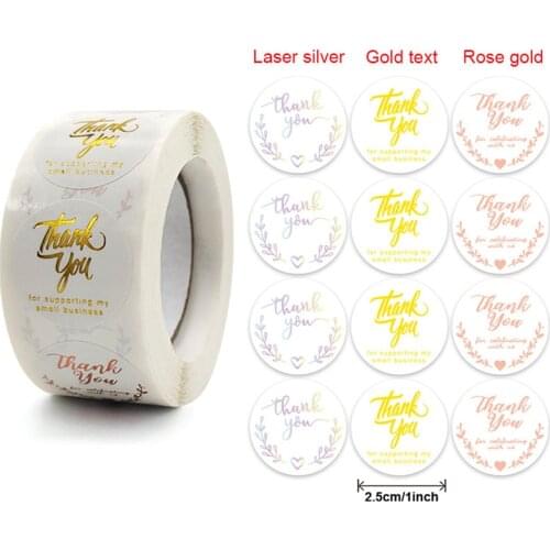 500pcs Rose Gold Foil Thank You Stickers Seal Label, 3 colors/roll Round Sticker for Business,Wedding, Birthday Party , Gift Bag