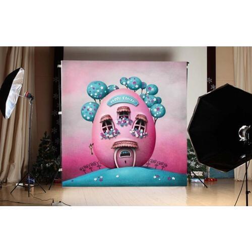 5x7ft Photography Backdrops Easter Cartoon Fairy Tale Egg House Pink Blue Custom Children Studio Background for Photo Shoots