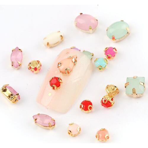 60Pcs Mixed Shape Resin Opal Sew On Rhinestone Gold Claw Strass Diamond Stones DIY Nail Art Decoration Tools